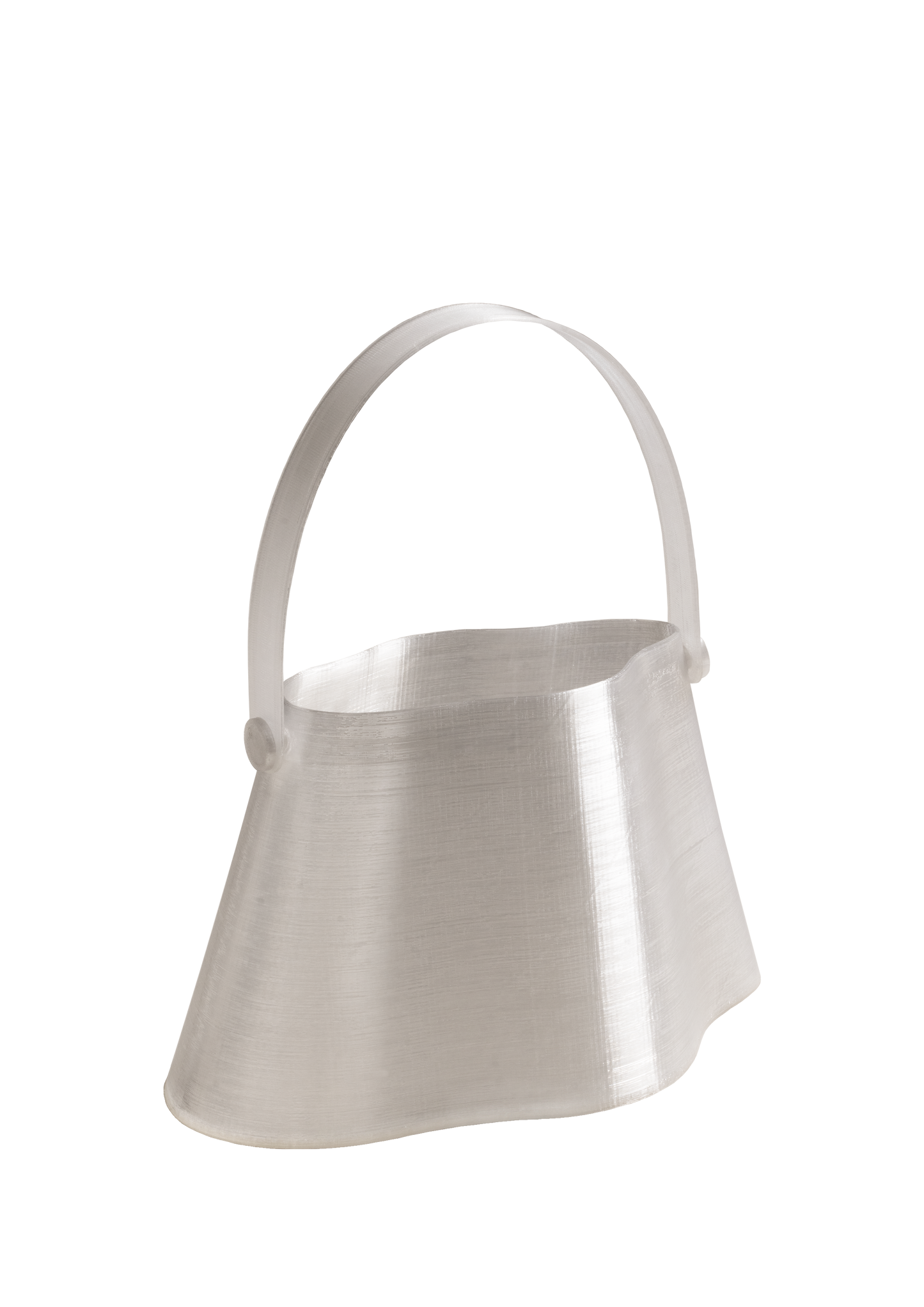 Shell Midi Bag in Ice, fully 3D-printed from recycled transparent TPU. Unique, edgy design with layered texture, combining sustainability and eco-conscious craftsmanship.