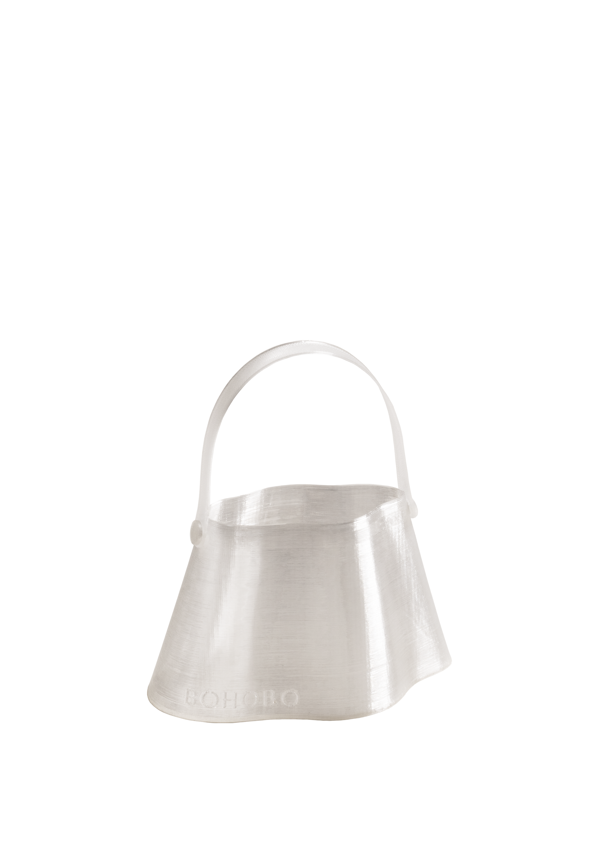 Shell Mini Bag, fully 3D-printed from recycled transparent TPU. Unique layered design, compact yet striking, combining sustainability and innovative craftsmanship.