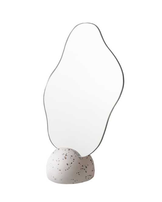 Handmade freestanding mirror with a custom eco-friendly Jesmonite base. Available in various textures and colors, offering a versatile design perfect for both living and private spaces. Unique, handcrafted piece made with care.